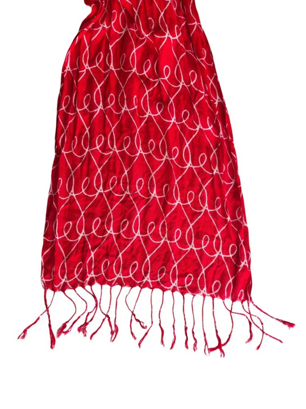 Hallmark Red with White scribbles Long Scarf Knotted Fringe 74
